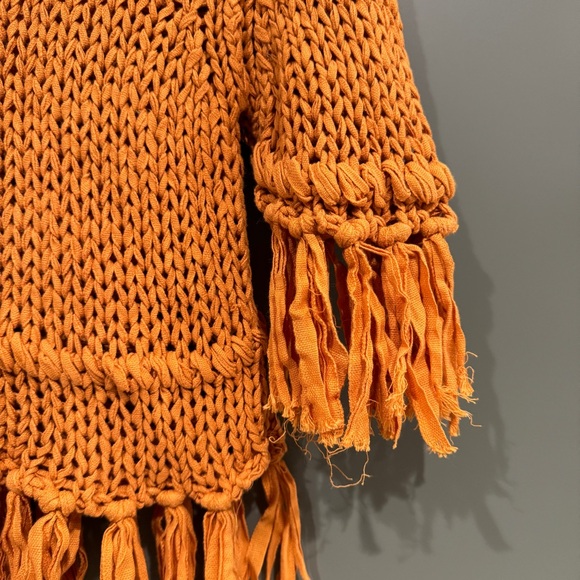 Free People On the Fringe Pullover YELLOW sweater knit cropped top crochet XS - Picture 5 of 12